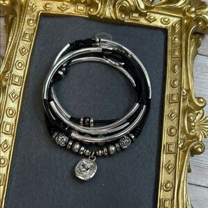 Lizzy James Silver and Black Leather Wrap Bracelet/Necklace